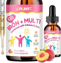 Liquid Iron Supplement for Kids, Women & Men - with Calcium, Zinc, Kids Multivitamin with Iron Drops - Blood Builder & Energy Support for Iron Deficiency, Anemia, Peach Flavor 2 Fl Oz
