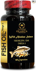 Wild Alaskan Fish Oil - Triple Strength Burpless Fish Oil Supplement with High-Potency EPA, DHA, Natural Fish Oil Formula, Joint Support Pills - 1 Bottle 60 Softgels