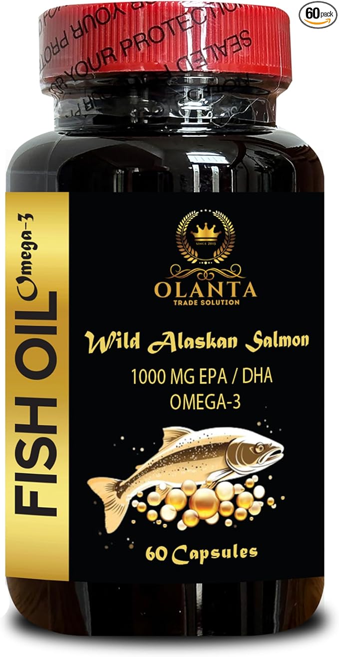 Wild Alaskan Fish Oil - Triple Strength Burpless Fish Oil Supplement with High-Potency EPA, DHA, Natural Fish Oil Formula, Joint Support Pills - 1 Bottle 60 Softgels
