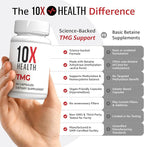 10X Health TMG Supplements - Trimethylglycine Supplement for Liver Support, Heart Wellness, Energy, Homocysteine Levels - TMG Capsules with Betaine Anhydrous - Non-GMO & Gluten-Free - 60 Capsules