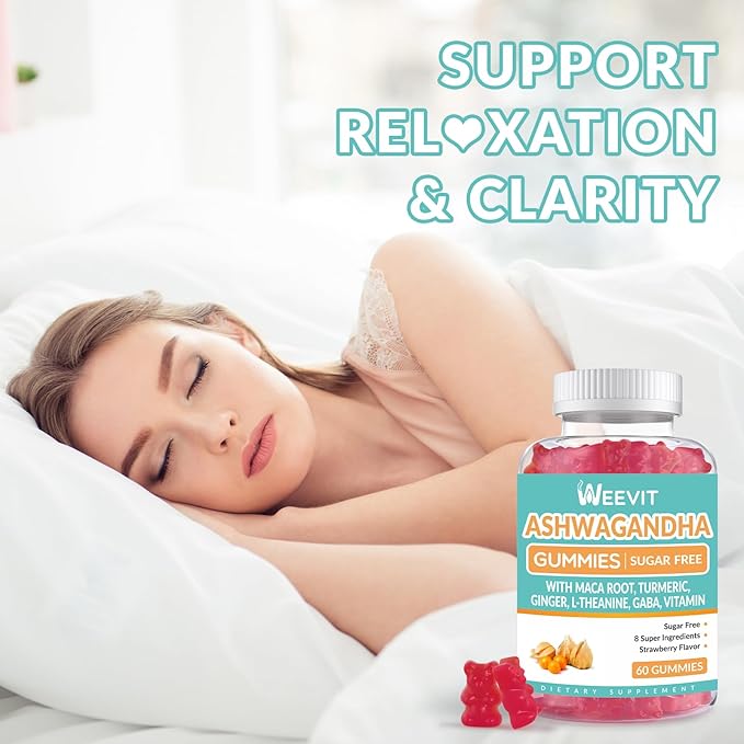 Ashwagandha Gummies, Ashwagandha with L-Theanine, Maca Root, Vitamin D for Women & Men