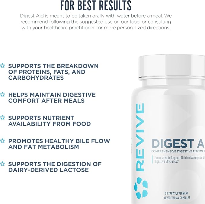 Revive MD Digest Aid, Digestive Support Supplement for Men & Women - Comprehensive Digestive Enzyme Blend with Probiotics & Prebiotics for Gut Health & Healthy Digestion (90 Capsules, 90 Servings)