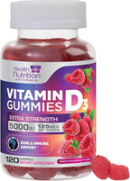 Vitamin D3 Gummies 125 mcg (5000 IU) Per Serving - 3X Strength Immune Support & Bone Support, Vitamin D Gummy Dietary Supplement, Nature's Berry D Vitamin Supplement, Raspberry Flavored - 120 Gummies