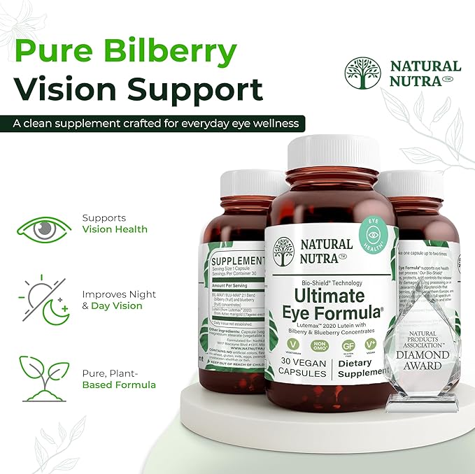 Natural Nutra Ultimate Eye Health Supplement - Bilberry & Blueberry Extract Blend for Day and Night Vision Support, Promotes Color Perception & Eye Clarity - Non-GMO, Vegan - 30 Capsules (Pack of 2)