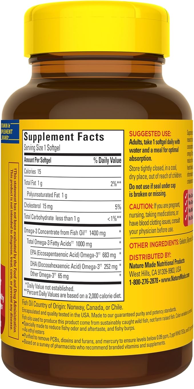 Nature Made Extra Strength Omega 3 Fish Oil Supplements, 1400mg, Fish Oil Omega 3 Supplements as Ethyl Esters for Healthy Heart, Brain, Eyes, Mood Support, 45 Softgels, 45 Day Supply, (Pack of 2)