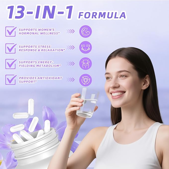 13-in-1 Myo Inositol & D-Chiro Inositol for Women PCOS,Hormonal Balance,2460mg-40:1 Ratio,Ovarian Health&Cycle Support Supplement Plus Alpha Lipoic Acid/Folate/Vitex/Magnesium/Multivitamin,120 Veg Cap