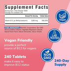 Vitalibre Vitamin B12 Sublingual 5000 mcg, Methylcobalamin, Bioactive Form, High Absorption, Vegan, Natural Peach Flavor, 240 Fast Dissolve Mini Tablets, No Sugar