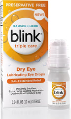 Blink Triple Care Preservative Free Lubricating Eye Drops - Clinically Proven 3-in-1 Relief for Dry Eyes with Hyaluronic Acid & Lipid Nano-Emulsion, Up to 10 Hours of Relief*