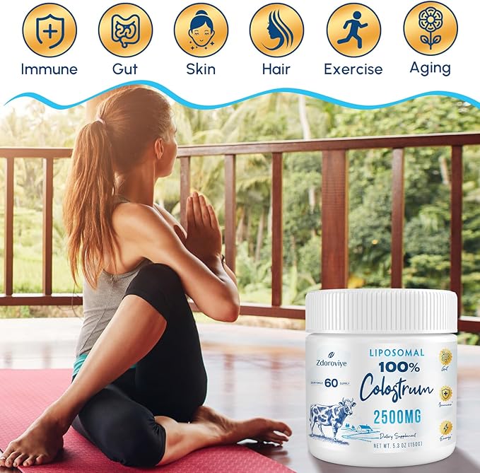 Liposomal Bovine Colostrum Powder Supplement 2500 mg, Higher Absorption Than Regular Bovine Colostrum (60 Servings)