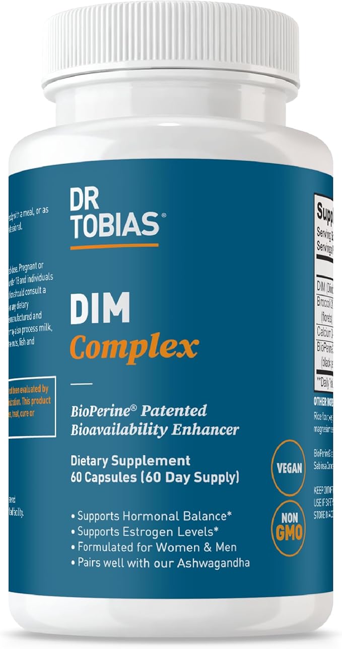 Dr. Tobias DIM Complex | Hormone Balance for Women & Men | DIM Supplement with BioPerine, Broccoli Extract & Calcium D-Glucarate - Estrogen Detox Balance Complex - Non-GMO Vegan (60 Capsules)