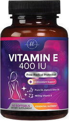 Vitamin E - 180 mg per Serving - Powerful Hair & Skin Support Supplement - dl-Alpha VitaminE Immune Health Support with Antioxidants - Easily Absorbed GMO & Gluten Free, Bottled in USA - 60 Softgels