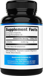 L Citrulline 3000mg Supplement (240 Capsules) Support L Arginine & Nitric Oxide Pills - L-Citrulline For Men & Women - Muscle Recovery & Pump Supplement - 3rd Party Tested, Vegan, Non-GMO - USA Made
