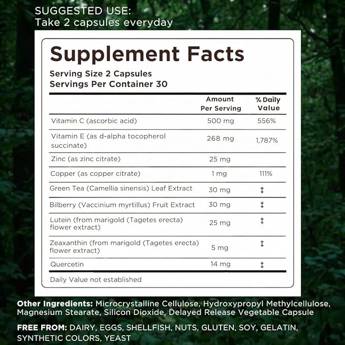 Macutene Protect Eye Vitamins for Macular Support Areds 2 with Lutein and Zeaxanthin Supplements (25mg/5mg) – Doctor Formulated Bilberry Supplement for Eyes, Lab Tested, Vegan (60 Capsules)