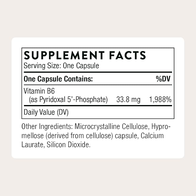 THORNE - Pyridoxal 5'-Phosphate - Bioactive Form of Vitamin B6 for Energy Production* - Vitamin B6 (Pyridoxine) Supplement - Third-Party Certified - Gluten, Dairy & Soy-Free - 180 Capsules