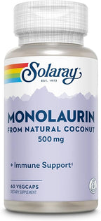 SOLARAY Monolaurin 500mg from Natural Coconut - Monolaurin Supplement for Powerful Nutritive Support - 60-Day Money Back Guarantee, Lab Verified - 60 Servings, 60 VegCaps