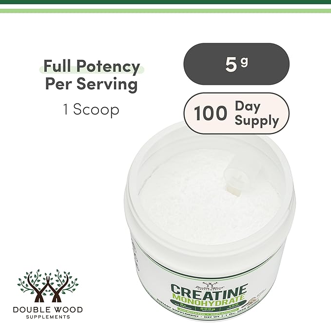 Creatine Monohydrate Powder 1.1lbs (100 Servings of 5 Grams Each) - No Fillers, Vegan Safe, Non-GMO, Gluten Free by Double Wood