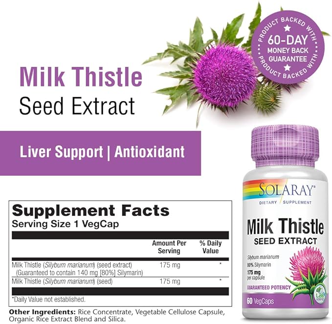 SOLARAY Milk Thistle Seed Extract 175mg Antioxidant Intended to Help Support a Normal, Healthy Liver Non-GMO & Vegan