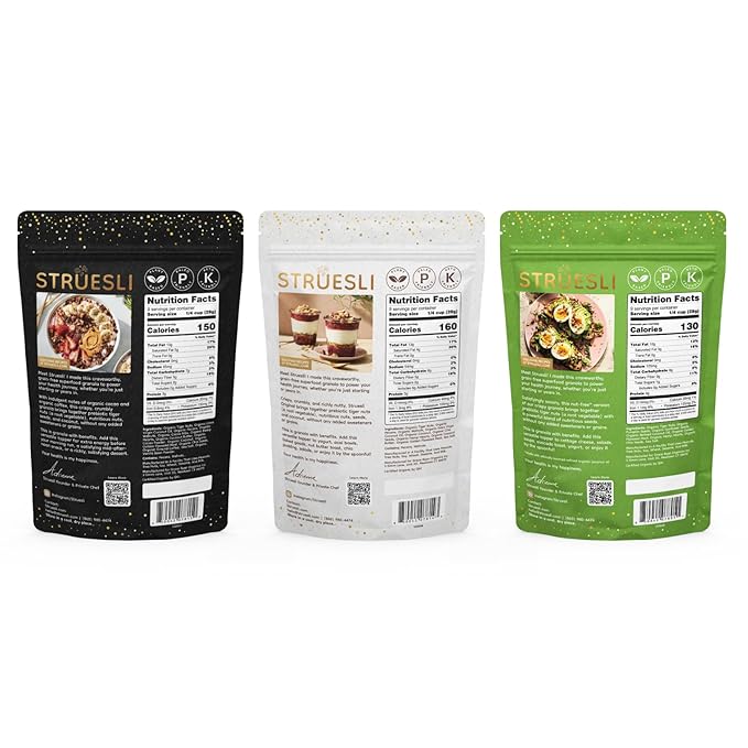 Struesli Granola Variety Pack, Organic Grain & Gluten Free Healthy Snacks, Keto & Paleo Friendly, Includes Original, Cacao & Coffee and Savory & Seed Flavors, Prebiotic Fiber, 3 Count, 9 Oz Each