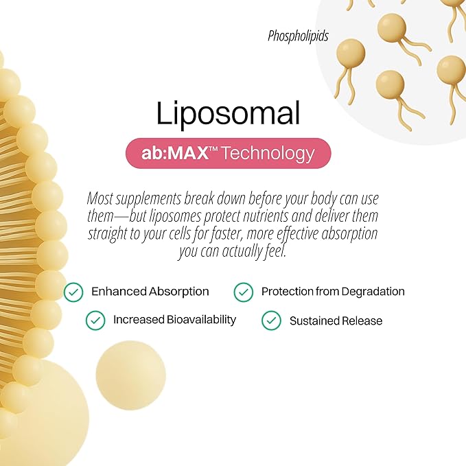 Liposomal Marine Collagen Powder Packets, 2100mg Sugar-Free Flavored Powder, 190mg Vitamin C for Skin, Hair, and Nails, Supports Joint Health - 30 Packets, Peach Pomegranate Flavor