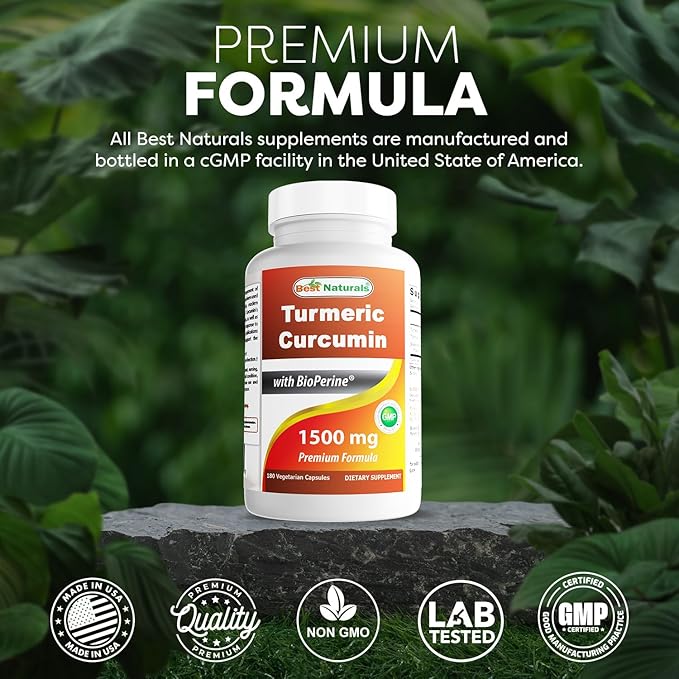 Best Naturals Turmeric Curcumin 1500mg/Serving with Bioperine - 180 Veggie Capsules (Pack of 2)