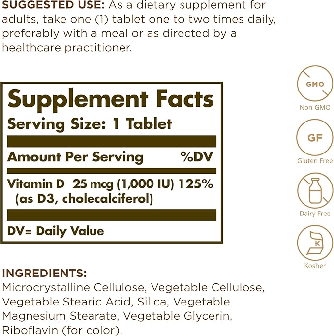 Solgar, Vitamin D3 (Cholecalciferol) 1000 Iu Tablets, 90 Count