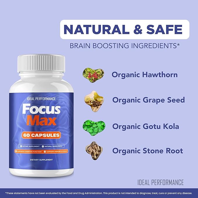 Focus Max Supplement Pills, Focus Max Capsules for Brain Health & Memory Support - Maximum Strength, Advanced Formula Nootropic Pills, All Natural Ingredients FocusMax Support Reviews (2 Pack)