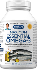 ANDREW LESSMAN Maximum Essential Omega-3 Unflavored, 360 Softgels - Ultra-Pure Omega-3 Fish Oil 1200 mg-High DHA, No Mercury Supplement-Small, Easy to Swallow Fish Oil Capsules