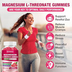 Magnesium L-Threonate Gummies - 2000mg for Brain, Muscle & Nervous System Support. Sugar-Free Raspberry Flavor, 60 Count for Kids & Adults