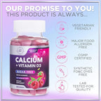 Calcium Gummies with Vitamin D3 10 mcg per Serving - Sugar Free Calcium Supplements for Bone Strength, Teeth & Immune Health Support - Natural Chews, Berry Flavored & High Absorption - 60 Gummies