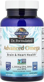 Garden of Life Dr. Formulated Advanced Omega Fish Oil - Lemon, 1,290mg EPA, DHA + DPA in Triglyceride Form, Single Source Omega 3 Supplement for Ultimate Brain & Heart Health, Non-GMO, 60 Softgels