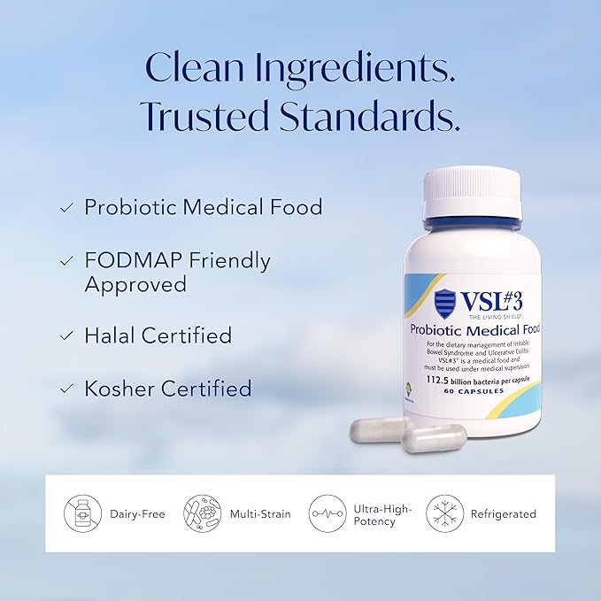 VSL#3® Probiotics for Digestive Health, IBS & UC Symptoms - 112.5B CFUs, High-Potency, Multi-Strain, Live, Refrigerated Probiotic, Medical Food for Gut Health Support in Men & Women, 180 Capsules