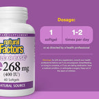 Natural Factors, Clear Base Vitamin E 400 IU, Antioxidant Support for Cardiovascular and General Health, 60 softgels (60 servings)