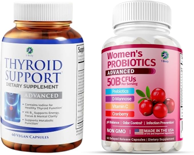 1 Body Thyroid Support Supplement + Cranberry Probiotics for Women