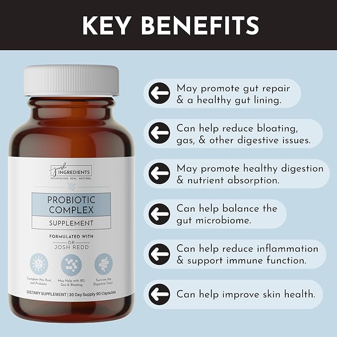 JUST INGREDIENTS Probiotic Complex - 60 Capsules, 5 Billion CFU, Prebiotics, Gut Health Support