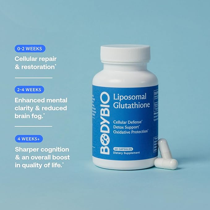 BodyBio Liposomal Glutathione - Master Antioxidant for Cellular Protection, Advanced Liposomal Absorption for Detox & Toxin Removal