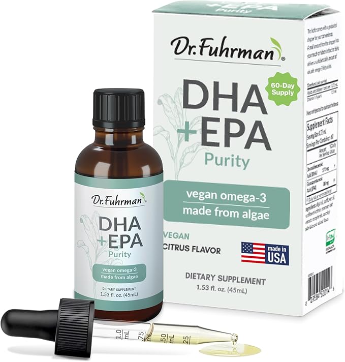 Dr. Fuhrman Vegan Omega 3 | Vegan DHA+EPA Purity Liquid Supplement | Made from Lab-Grown Algae | Our Omega 3 Supplement is Refrigerated in Warehouse Until Shipped | Citrus Flavor 60 Servings