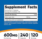 Nutricost Alpha Lipoic Acid 600mg Per Serving, 240 Capsules - Gluten Free, Vegetarian Capsules, Soy Free & Non-GMO (Pack of 2)
