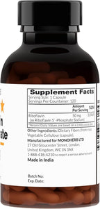MONOHERB Riboflavin 5'-Phosphate 50 mg - 120 Vegetarian Capsules - Bioactive Vitamin B2