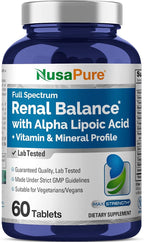 NusaPure Renal Balance with Alpha Liopic Acid Vitamin & Mineral Vegetarians, Non-GMO Per 60 Tablets