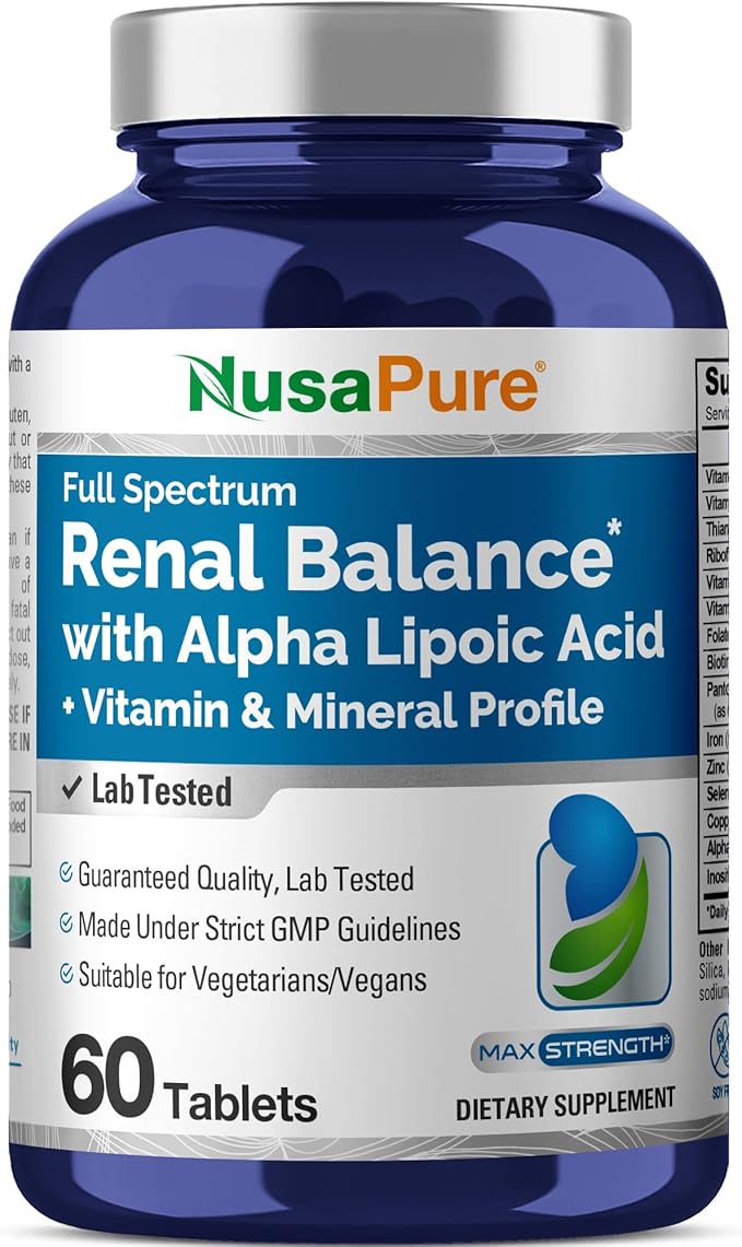 NusaPure Renal Balance with Alpha Liopic Acid Vitamin & Mineral Vegetarians, Non-GMO Per 60 Tablets