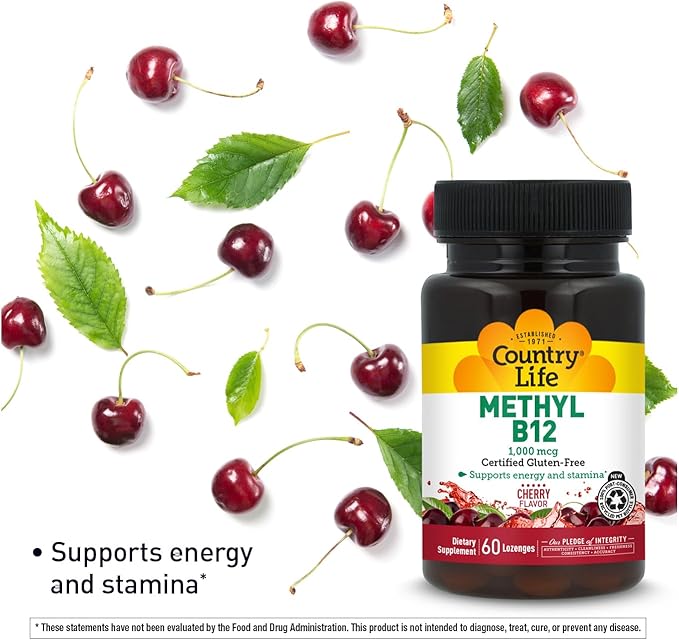 Country Life Methyl B12, Supports Energy & Stamina, 1000mcg, 60 Lozenges, Certified Gluten Free, Certified Vegan