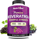 Nutrivein Premium Resveratrol 1450mg - 120 Caps: Pure Trans Resveratrol Supplement Enhanced with Green Tea Leaf & Acai Berry - Aging, Defenses, Brain, Heart, and Joint Support