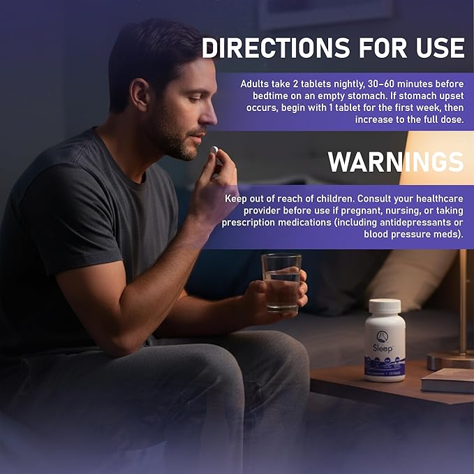 Sleeping Aid Supplement - Natural Sleep Supplement Tablets with Valerian Root, Passionflower, Magnesium, Melatonin, Soothing Herbs for Relaxation and Sleep - NASA Technology, 60 ct