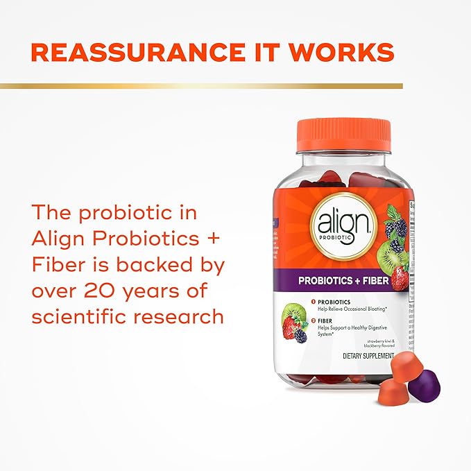 Align Probiotic, Probiotics + Fiber Gummies, Probiotics Help Relieve Occasional Bloating*, Fiber Helps Support a Healthy Digestive System*, #1 Doctor Recommended Probiotic Brand‡, 90 Gummies