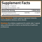 Bronson Vitamin B1 Extra Strength 500 MG High Potency Non-GMO, 120 Capsules