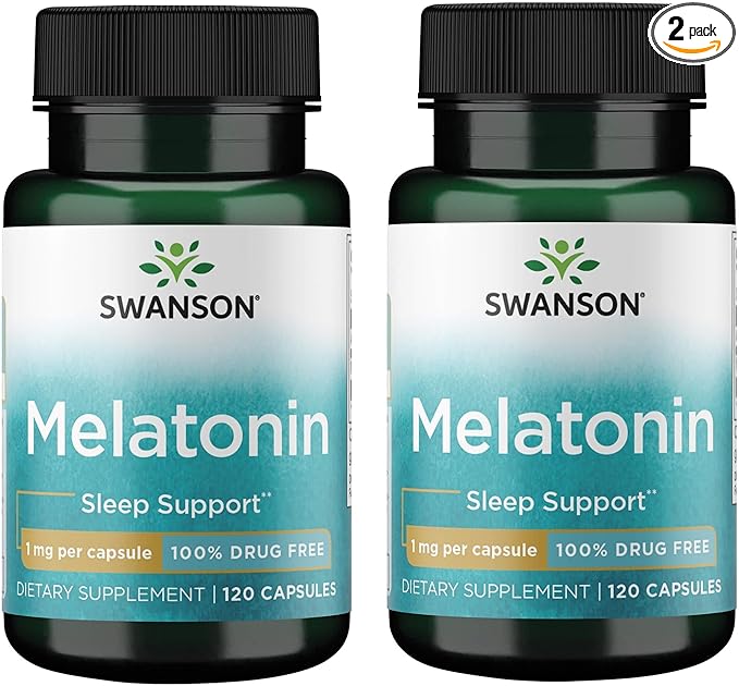 Swanson Melatonin - Herbal Supplement - Sleep and Relaxation - 120 Capsules, 1mg Each (2 Pack)