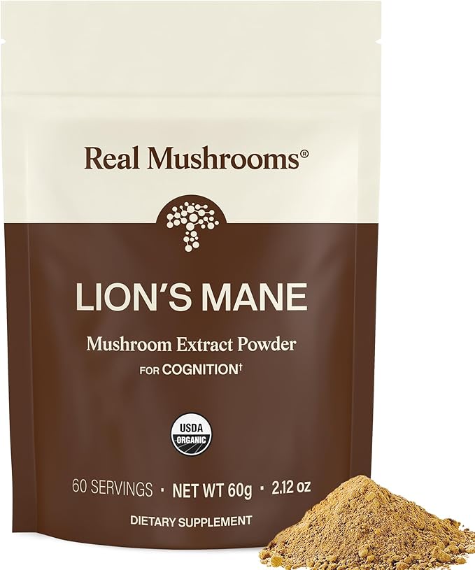 Real Mushrooms Lions Mane Mushroom Supplement - Organic Lions Mane Extract Powder for Overall Wellness with Adaptogens – Functional Vegan, Non-GMO Blend with 60 Servings