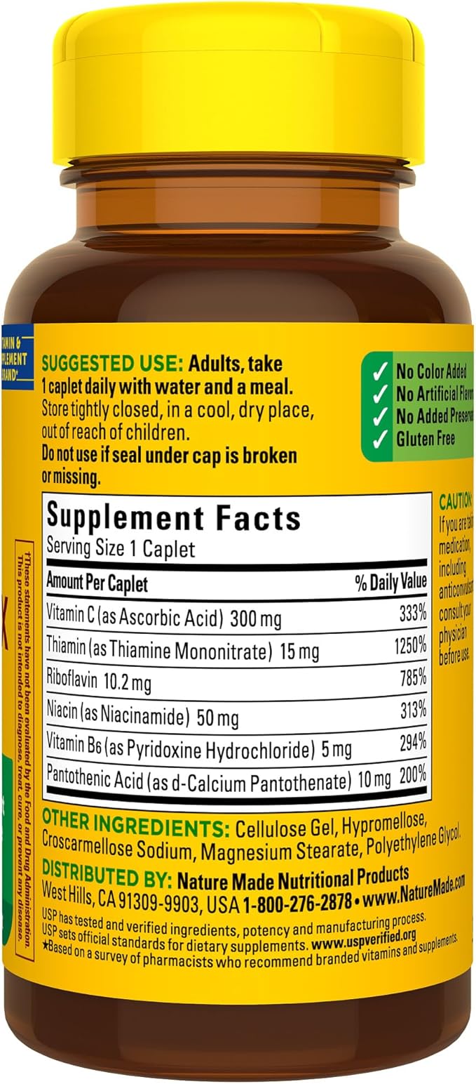 Nature Made B Complex Supplement, Vitamin B Complex with Vitamin C for Immune System Support, 100 Caplets, 100 Day Supply, (Pack of 2)