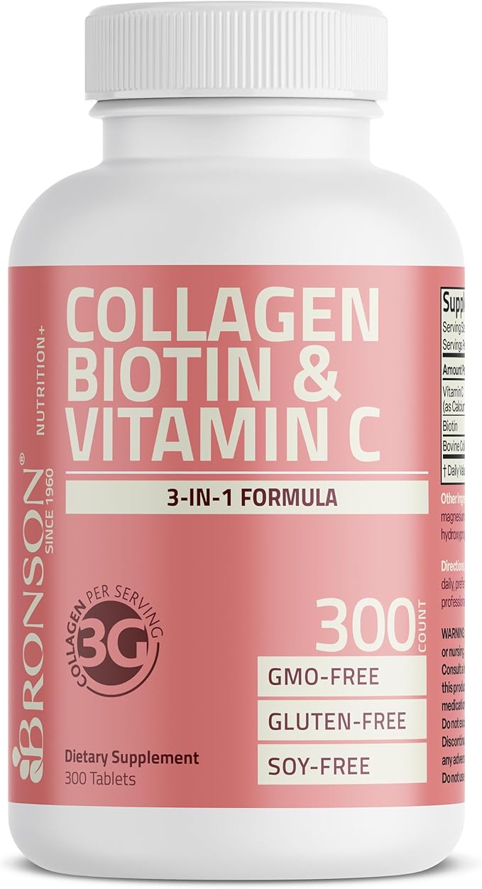 Bronson Collagen Peptides 3000mg (per Serving) with Biotin & Vitamin C - for Hair, Skin & Nails Support, Non-GMO, 300 Tablets