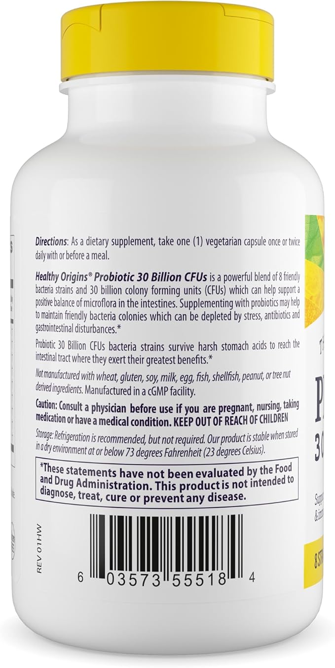 Healthy Origins Probiotic 30 Billion CFU's (Shelf Stable, Non-GMO, Gluten Free, Digestive Health, Gut Health, Immune Support), 150 Veggie Caps